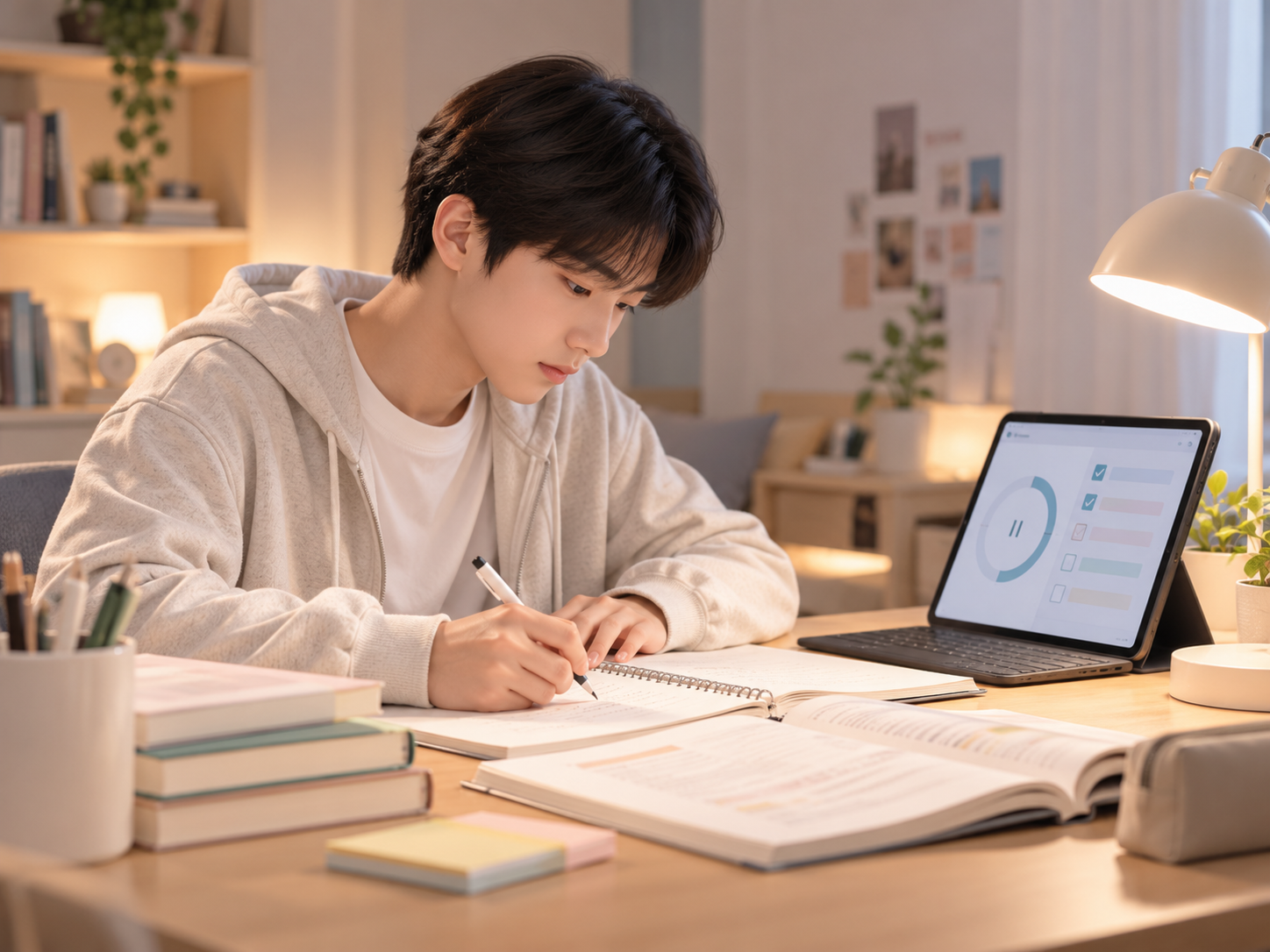 온라인독서실에서 혼자 집중하는 학생의 모습